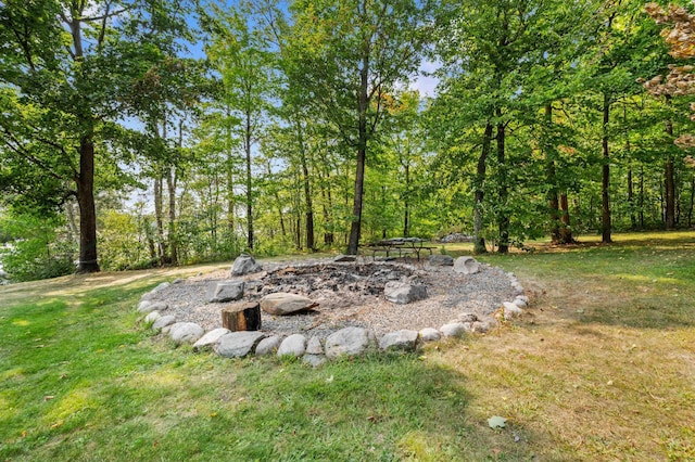 30047 Sunny Beach Rd, Grand Rapids, MN 55744 - view of green lawn featuring an outdoor fire pit