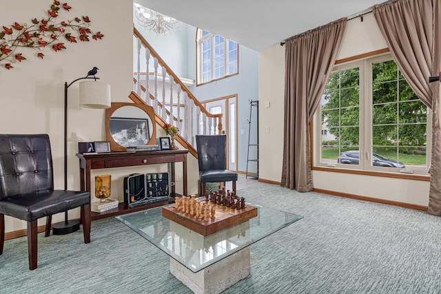 14217 Footbridge Way, Apple Valley, MN 55124 - carpeted living area with baseboards and stairway