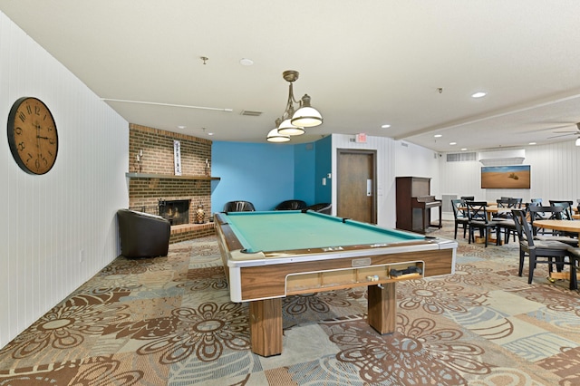 9600 Portland Ave S Unit 322, Bloomington, MN 55420 - recreation room featuring pool table, a fireplace, and recessed lighting