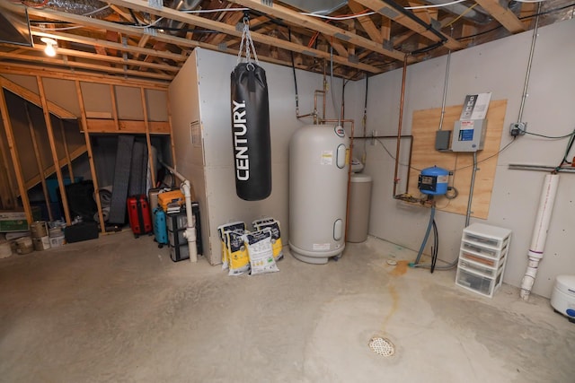 below grade area featuring water heater