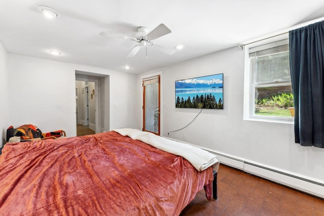 bedroom featuring ceiling fan, recessed lighting, and wood finished floors