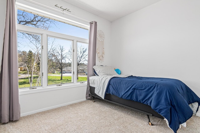 bedroom with baseboards and carpet