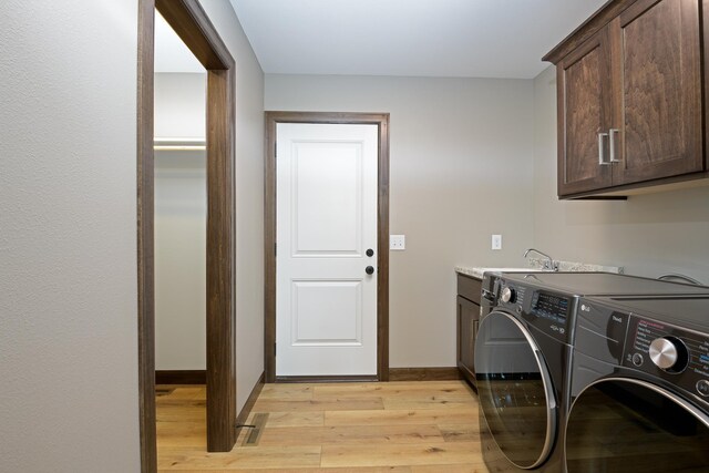 LOT4 Wilderness Ridge Rd SE, Alexandria Twp, MN 56308 - laundry room with cabinet space, washing machine and clothes dryer, baseboards, light wood-type flooring, and visible vents