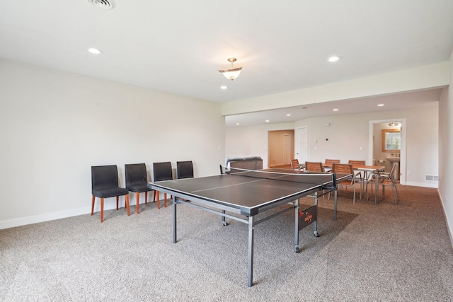 game room featuring recessed lighting, carpet flooring, and baseboards