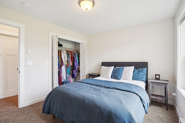 bedroom featuring carpet floors, a closet, and baseboards