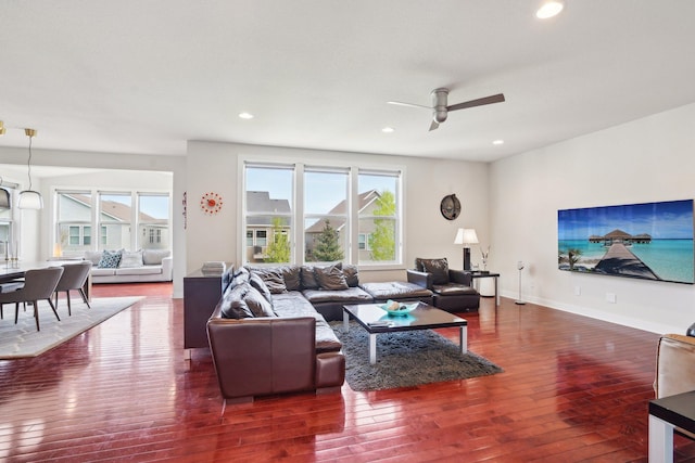 18032 72nd Pl N, Maple Grove, MN 55311 - living room with hardwood / wood-style floors, ceiling fan, recessed lighting, and baseboards