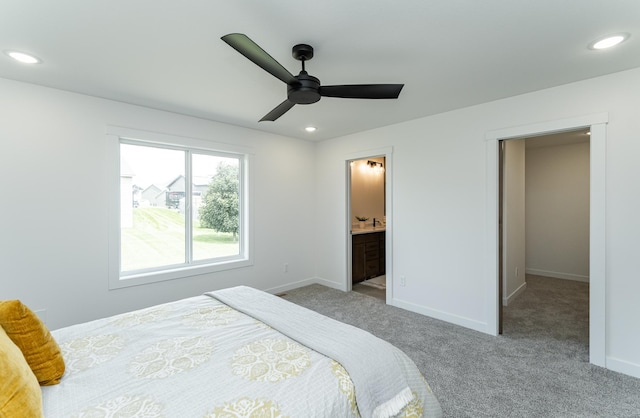 1812 Brandt Dr NE, Byron, MN 55920 - carpeted bedroom featuring recessed lighting, ensuite bathroom, and a ceiling fan