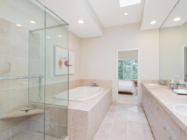 2673 Cedar Grn, Minnetonka, MN 55305 - bathroom featuring a stall shower, a bath, recessed lighting, tile patterned flooring, and ensuite bathroom