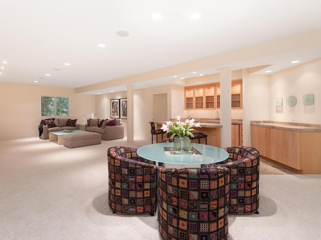 2673 Cedar Grn, Minnetonka, MN 55305 - dining space featuring light colored carpet, recessed lighting, and bar area