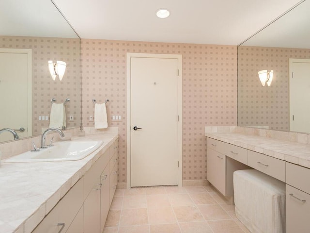 2673 Cedar Grn, Minnetonka, MN 55305 - bathroom with vanity, wallpapered walls, and tile patterned floors