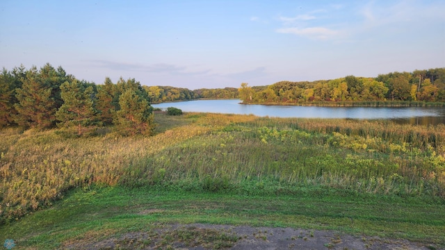 property view of water with a wooded view