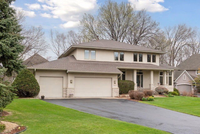 view of front of property featuring stucco siding and stone siding