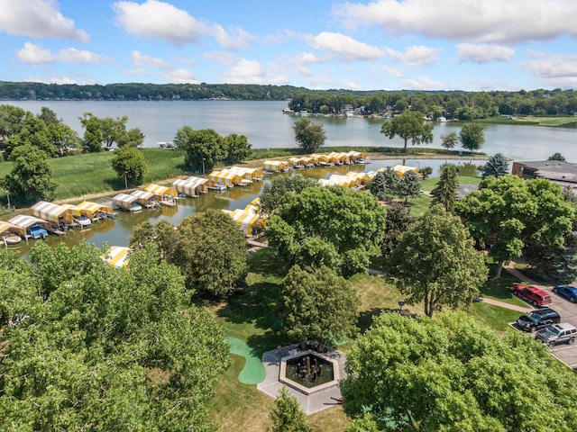 aerial view with a water view