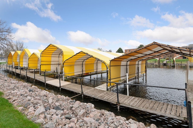 view of dock with a water view