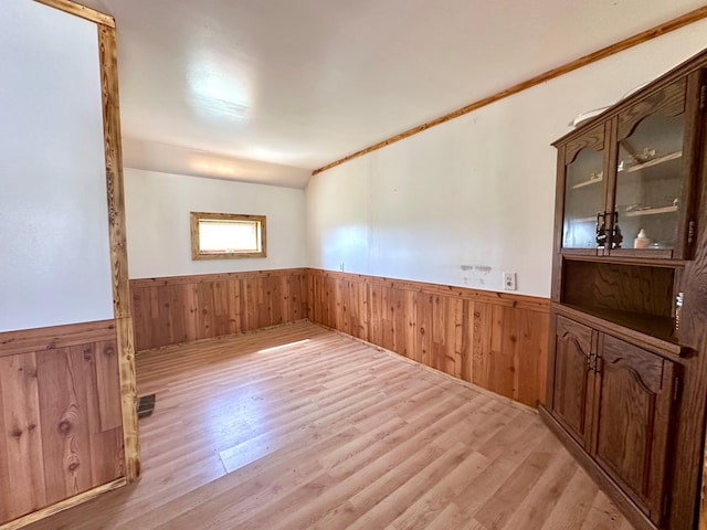 27227 Raven Rd, Spring Valley, MN 55975 - spare room featuring light wood finished floors, wainscoting, and wood walls