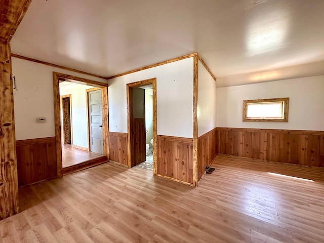 27227 Raven Rd, Spring Valley, MN 55975 - empty room with wooden walls, light wood-type flooring, and a wainscoted wall
