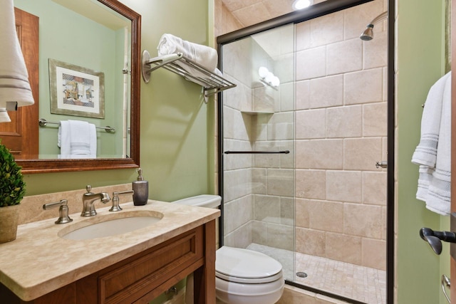 full bath with vanity, toilet, and a stall shower