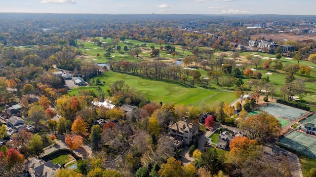 aerial view featuring view of golf course and a residential view