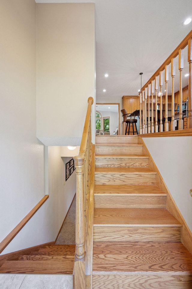 220 Willow Ln, Foley, MN 56329 - staircase featuring recessed lighting