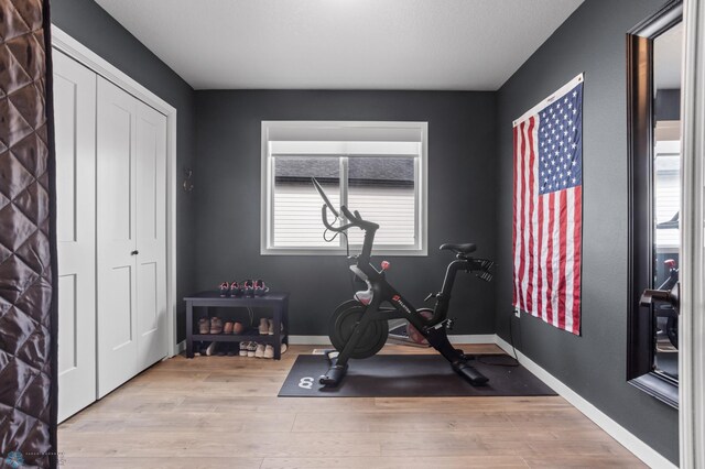 3682 Merrifield Dr S, Fargo, ND 58104 - workout area with wood finished floors, plenty of natural light, and baseboards