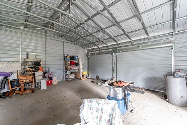 garage with metal wall