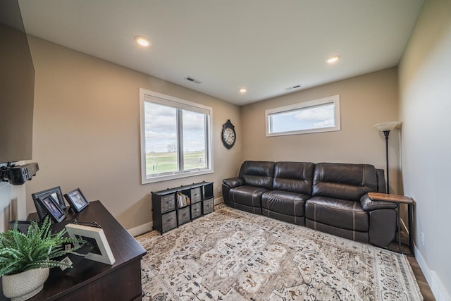 17292 Boyer Lake Rd, Lake Park, MN 56554 - living area with recessed lighting, baseboards, visible vents, and wood finished floors
