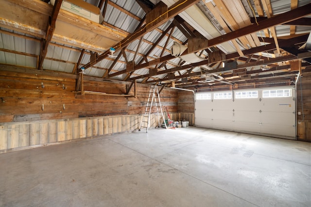garage with wooden walls