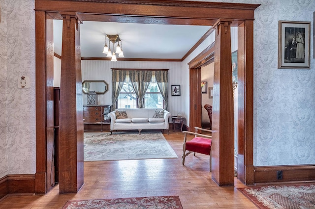 interior space with wallpapered walls