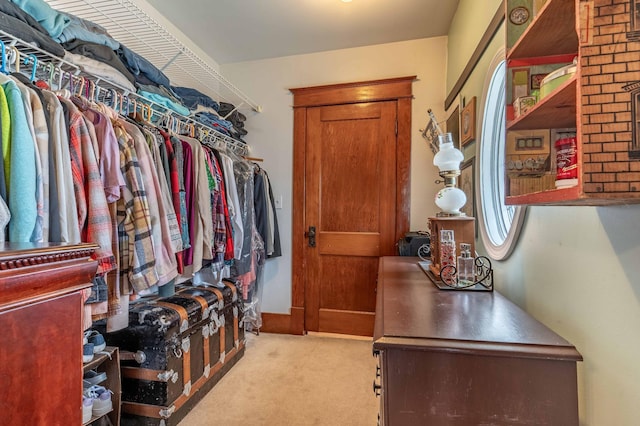 spacious closet with light colored carpet