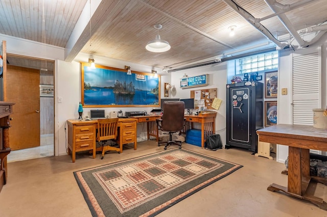 home office featuring concrete floors