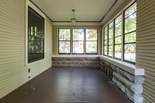 1043 Lincoln Ave, Saint Paul, MN 55105 - unfurnished sunroom with wood-type flooring, crown molding, and wood walls