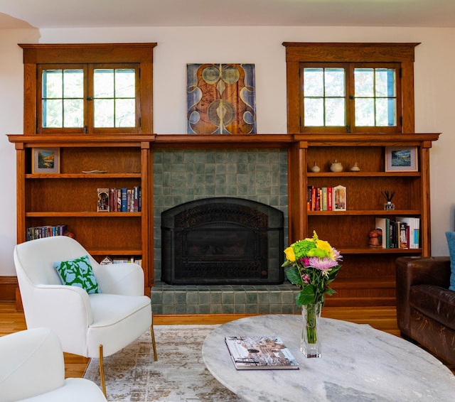1043 Lincoln Ave, Saint Paul, MN 55105 - living room with healthy amount of natural light, a fireplace, and wood finished floors
