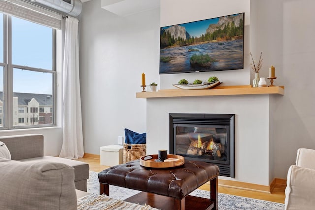 3640 Wooddale Ave S Unit 317, Saint Louis Park, MN 55416 - living area featuring a glass covered fireplace, baseboards, and wood finished floors
