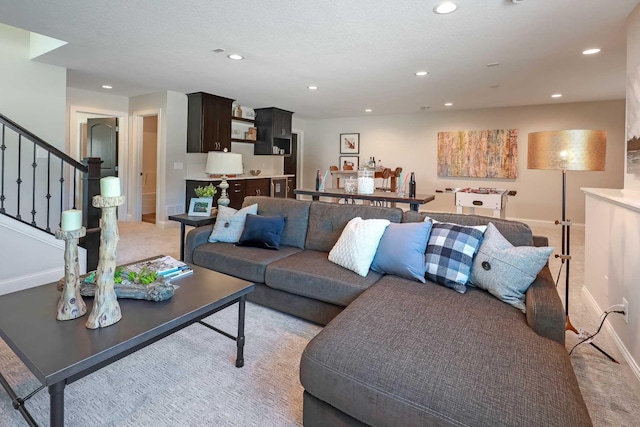 3175 Winfield Way SW, Prior Lake, MN 55372 - living room featuring baseboards, recessed lighting, and stairway