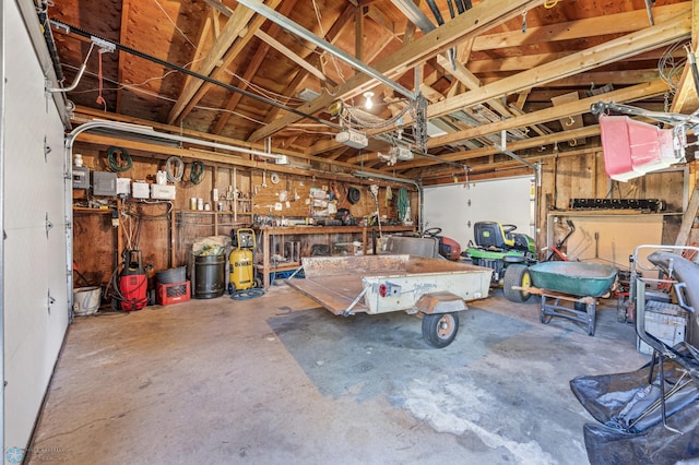 garage featuring a workshop area