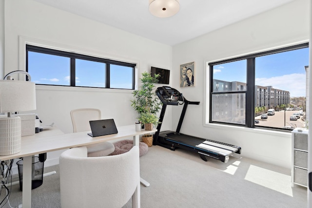 view of carpeted home office