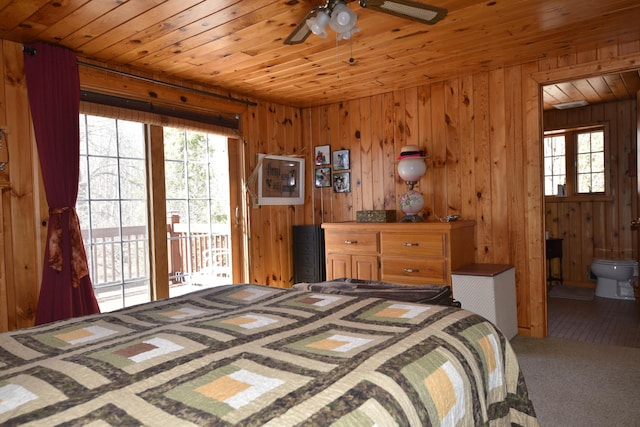 30472 Lightning Pass Unit 1, Turtle Creek Twp, MN 56443 - bedroom with carpet flooring, wood walls, access to exterior, and multiple windows