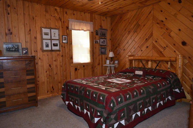 30472 Lightning Pass Unit 1, Turtle Creek Twp, MN 56443 - carpeted bedroom featuring wood walls and wood ceiling