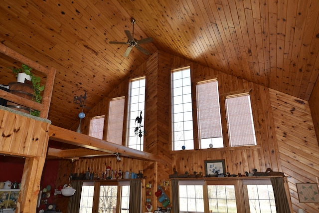 30472 Lightning Pass Unit 1, Turtle Creek Twp, MN 56443 - room details with ceiling fan, wooden walls, and wooden ceiling