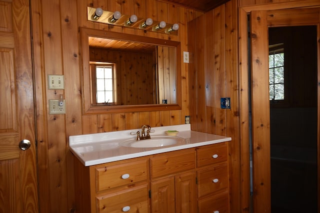 30472 Lightning Pass Unit 1, Turtle Creek Twp, MN 56443 - bathroom with wooden walls and vanity