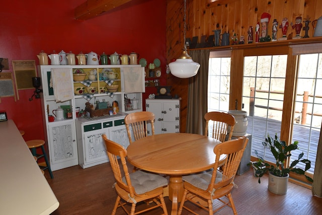 30472 Lightning Pass Unit 1, Turtle Creek Twp, MN 56443 - dining room featuring wood walls, wood finished floors, and a wealth of natural light