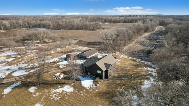 snowy aerial view with a rural view