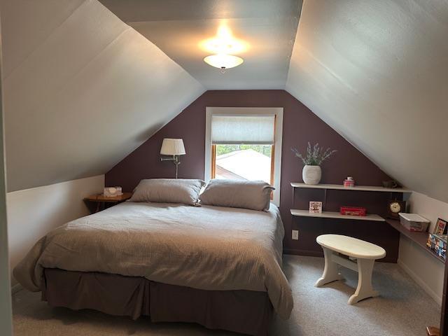 9700 Aspen Ave NW, Bemidji, MN 56601 - bedroom featuring carpet flooring and lofted ceiling
