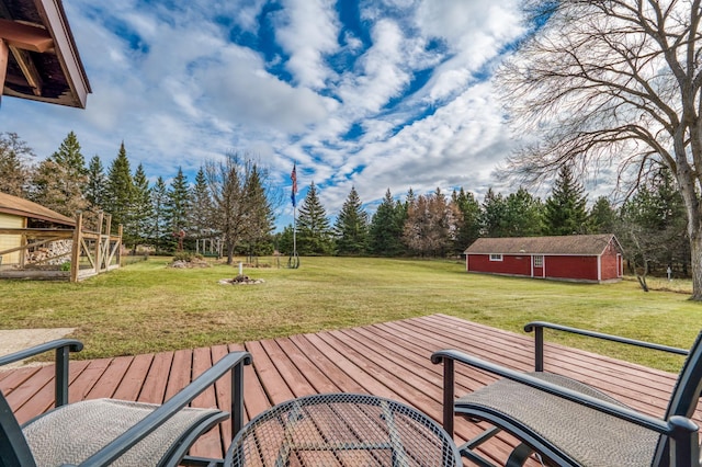 9700 Aspen Ave NW, Bemidji, MN 56601 - wooden terrace featuring an outbuilding and a yard