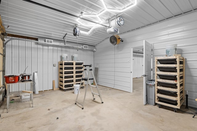 garage with a garage door opener