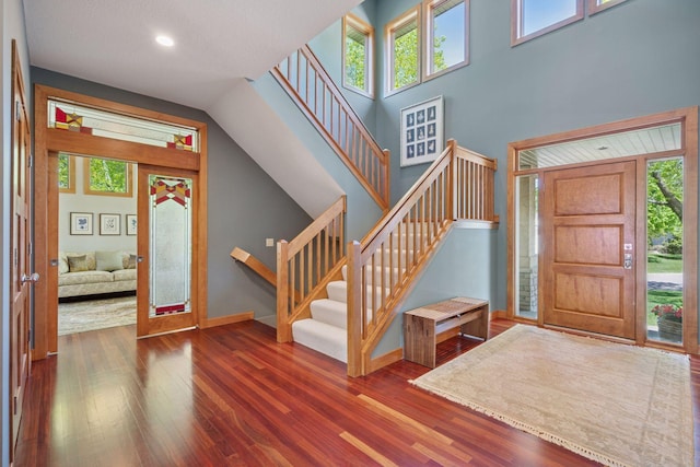 4970 Yuma Ct N, Plymouth, MN 55446 - entryway featuring stairway, wood finished floors, baseboards, healthy amount of natural light, and recessed lighting