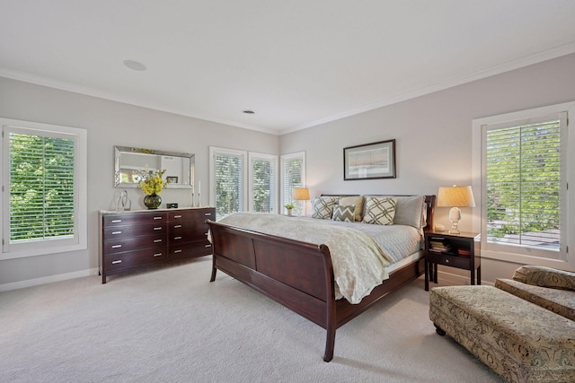 4970 Yuma Ct N, Plymouth, MN 55446 - bedroom with crown molding, multiple windows, light carpet, and baseboards