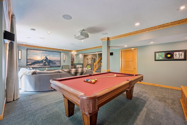 4970 Yuma Ct N, Plymouth, MN 55446 - recreation room with carpet, crown molding, baseboards, recessed lighting, and billiards