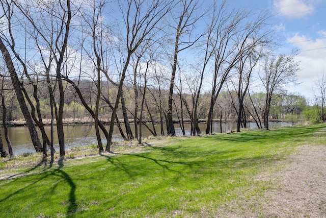 view of yard with a water view