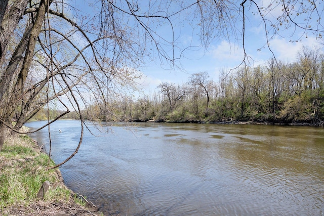 property view of water featuring a wooded view